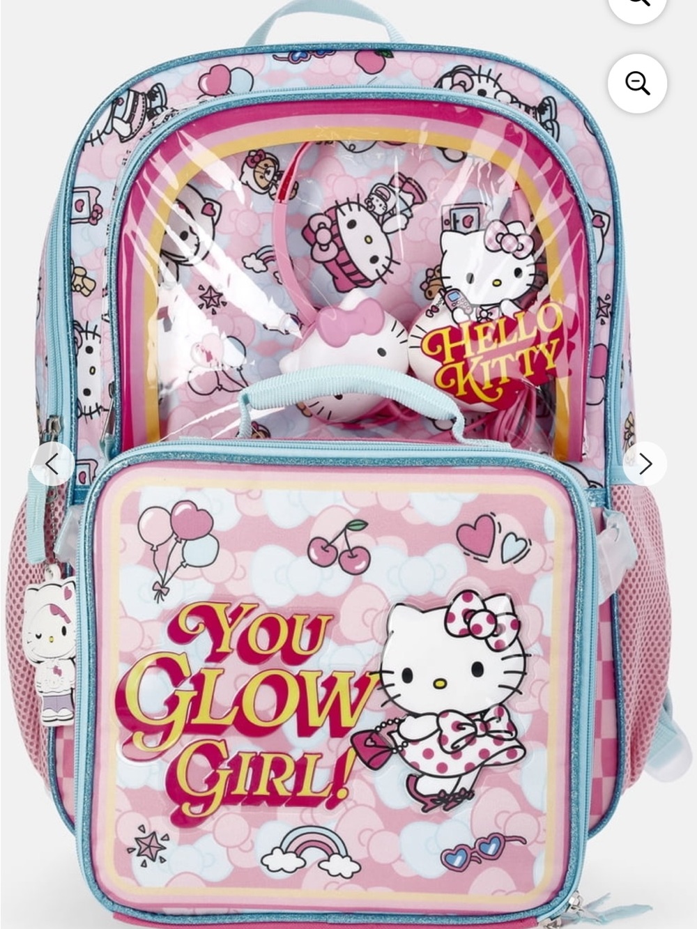 Hello Kitty Pink & Light Blue Kids Backpack with Clear Front Panel